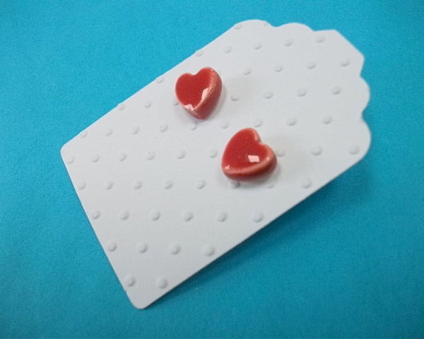 "Love"  Red heart ceramic stud earrings - sterling silver