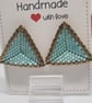 Handwoven 3D Triangle Stud Earrings - Beaded Geometric Earrings - Vanilla - Image 7