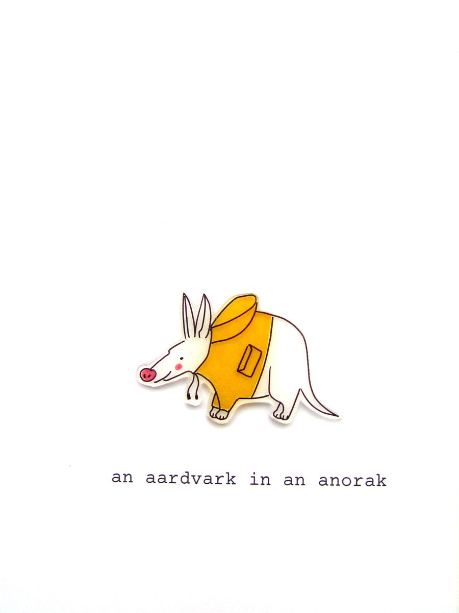 card - an aardvark in an anorak (yellow)