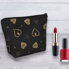 Cosmetic Bag, Make up Bag, Gold Hearts Design, Cosmetic Bag-127