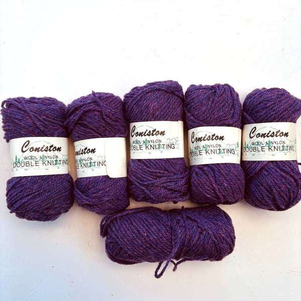 Vintage CONISTON Wool & Nylon Blend DK Yarn in Purple 5 x 25gram balls