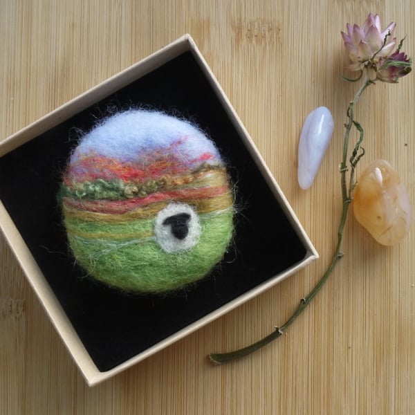 Needle felted Scenic Sheep Brooch in 4 designs