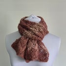 51. Alpaca Handknitted Lacy Scarf. In Pink and Natural Shades.  Measures 47"x 8"