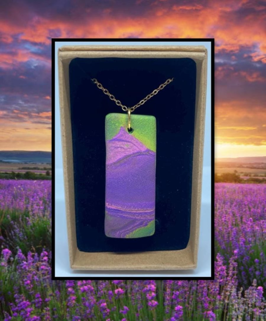 Lavender fields lightweight clay pendant necklace