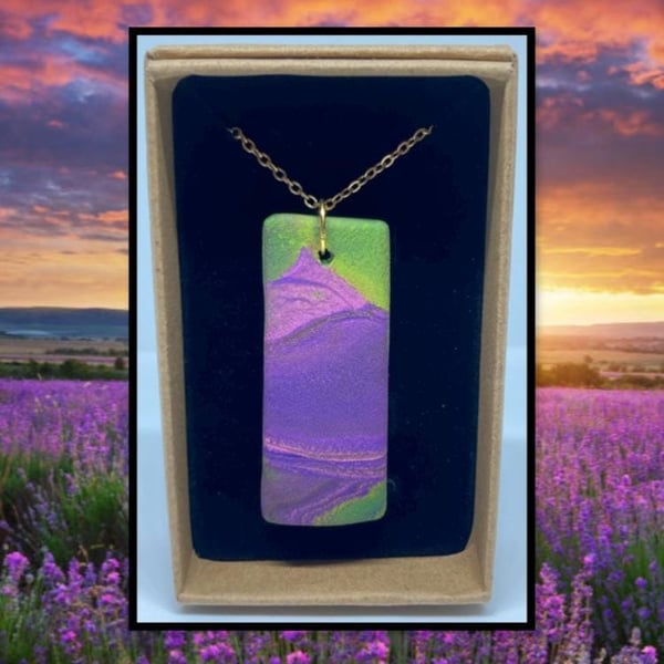 Lavender fields lightweight clay pendant necklace