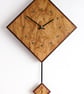 Diamond Pendulum Wall Clock In Olive Wood and Black Walnut with Inlaid Markers. - Image 4