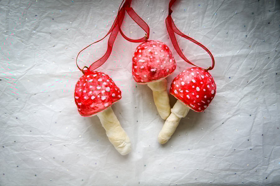 Fly Agaric Mushroom Decorations, Spun Cotton
