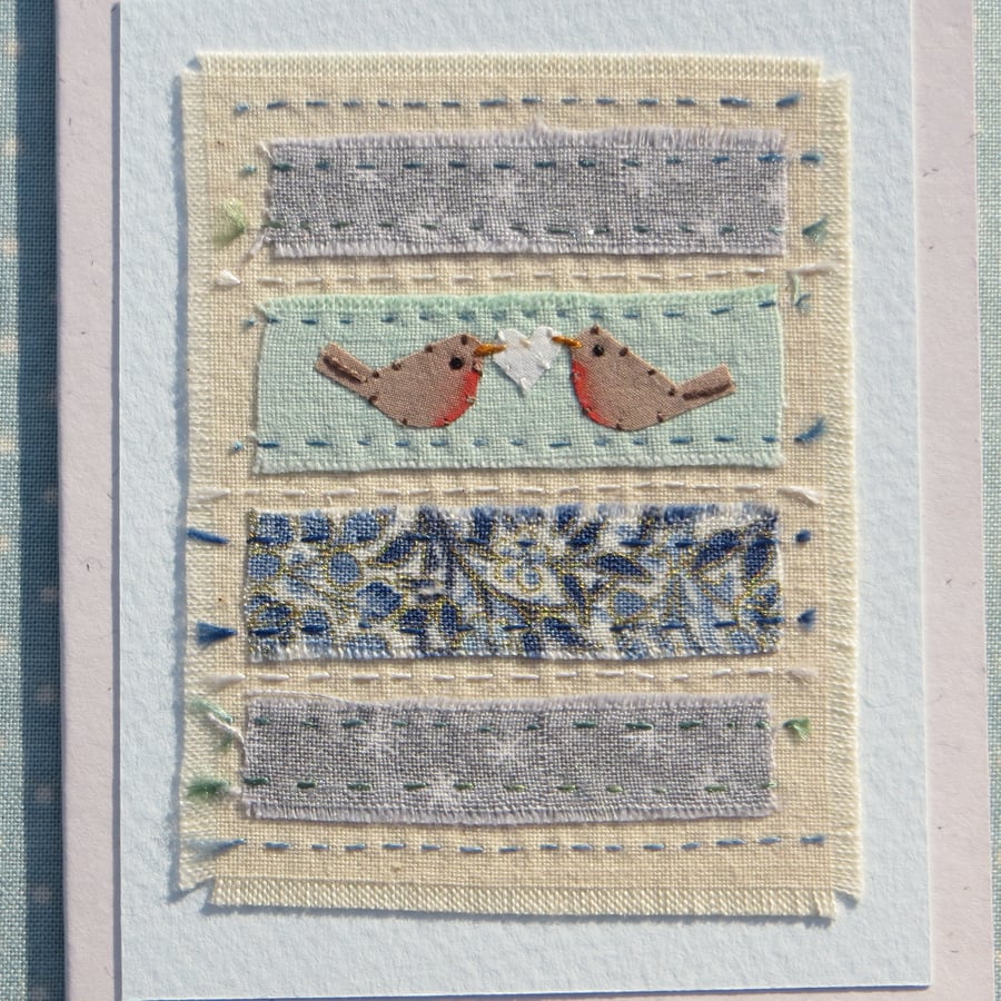 Two Little Robins hand-stitched detailed miniature for two special people 