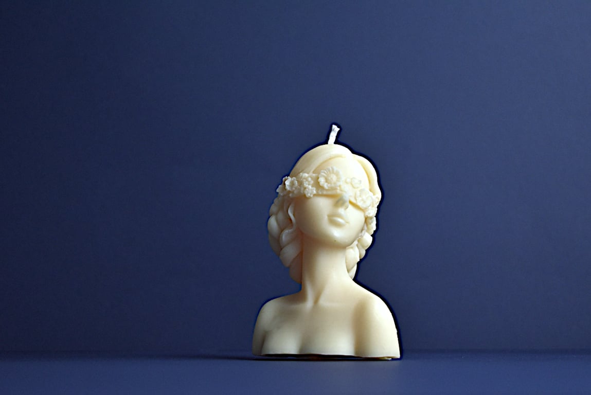 Peppermint Soy Wax Hand Poured Blindfolded Lady Pillar Candle