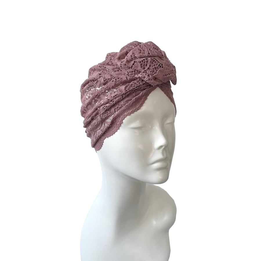 Dusky Pink Head Wrap Scarf Summer Thin Lace Turban Hat Cap for Women 
