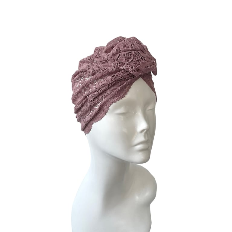 Dusky Pink Head Wrap Scarf Summer Thin Lace Turban Hat Cap for Women 