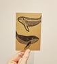 Whale and Whale Skeleton Lino Printed Pocket Notebook