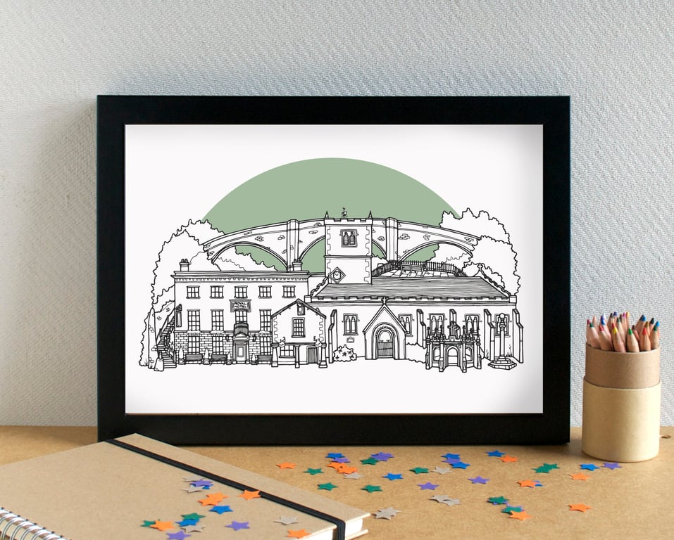 Kirkby Lonsdale Landmarks Skyline Art Print