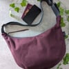 Canvas Burgundy Cross Body Large Dumpling Bag with Star Print Lining 