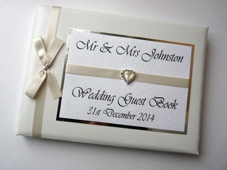 Wedding guest book with ivory ribboon, wedding gift, wedding keepsake