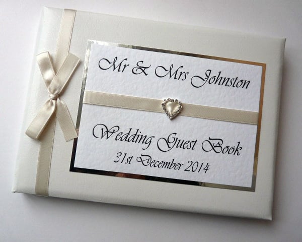 Wedding guest book with ivory ribboon, wedding gift, wedding keepsake