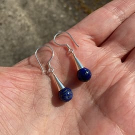 Lapis Lazuli Sterling silver dainty cone drop earrings