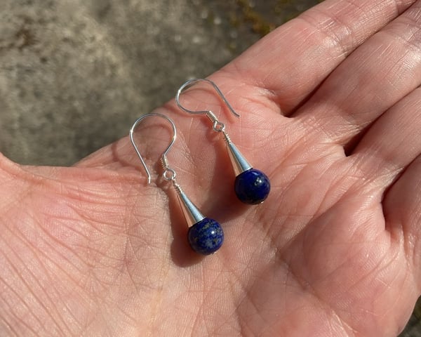 Lapis Lazuli Sterling silver dainty cone drop earrings