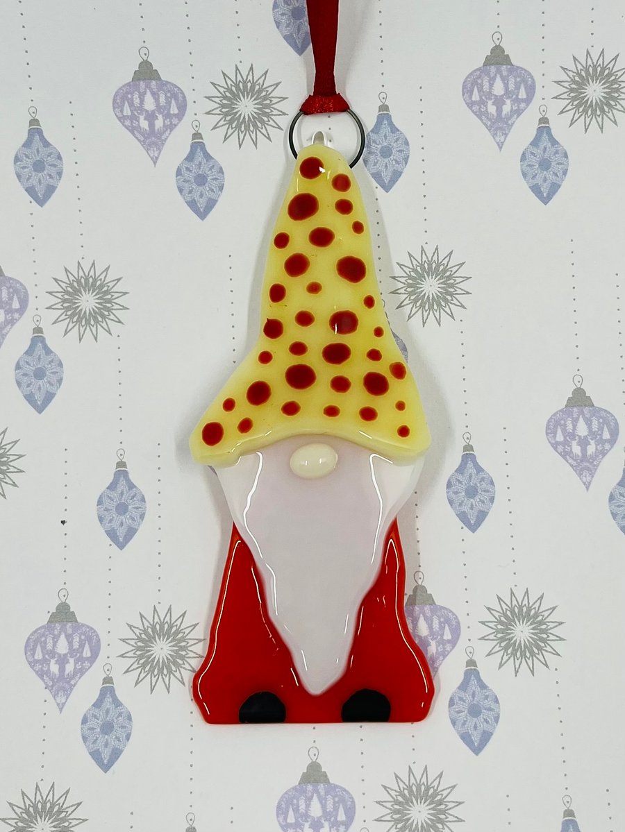 Handmade Fused Glass Gonk Hanging Christmas Decoration 