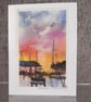 Harbour Sunrise. Blank Card.  Original Watercolour Painting 