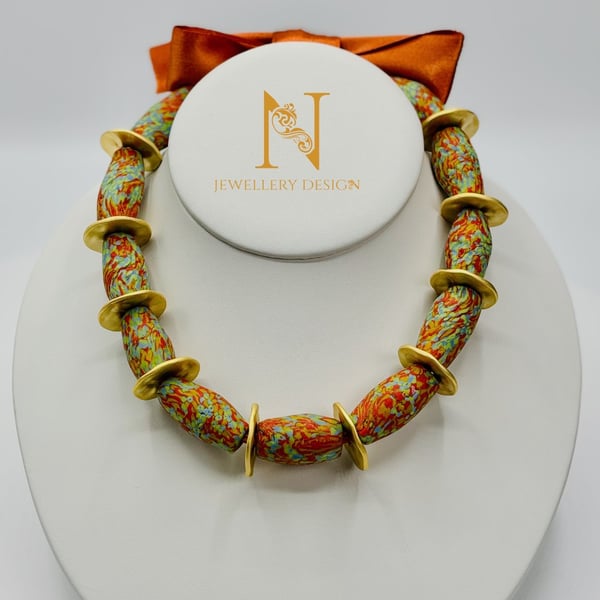 Autumn Mosaic Ribbon Statement Necklace