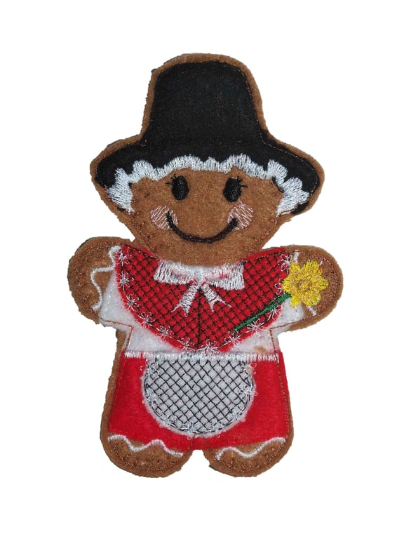 Welsh Lady Gingerbread Brooch, Gift from Wales