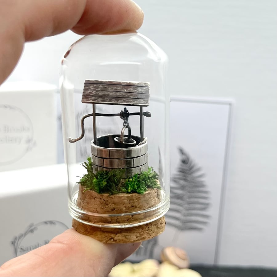 Handmade Sterling Silver Miniature Wishing Well Bell Jar 