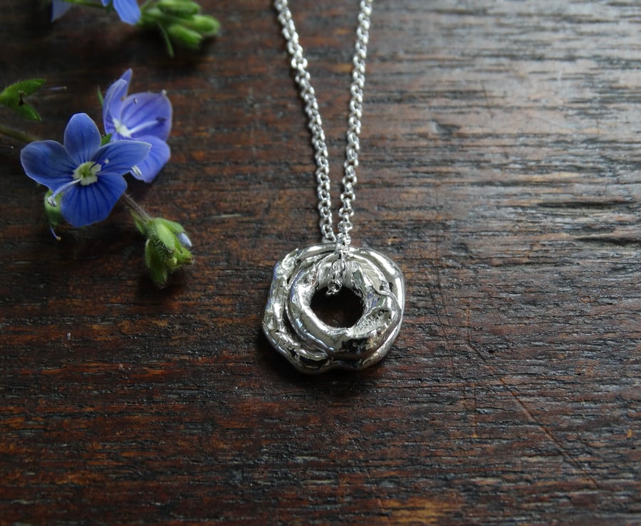 Hagstone charm pendant - double - recycled sterling silver - molten silver