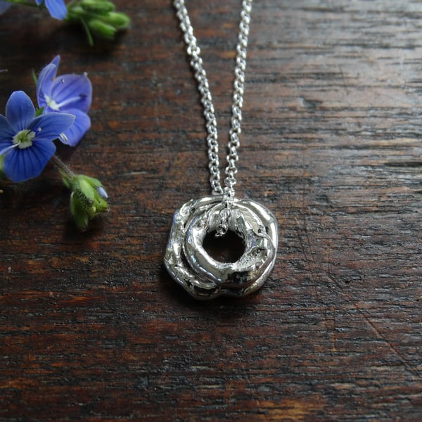 Hagstone charm pendant - double - recycled sterling silver - molten silver
