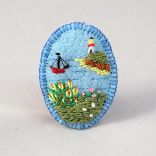 SALE Summer Seaside Brooch embroidered on felt.