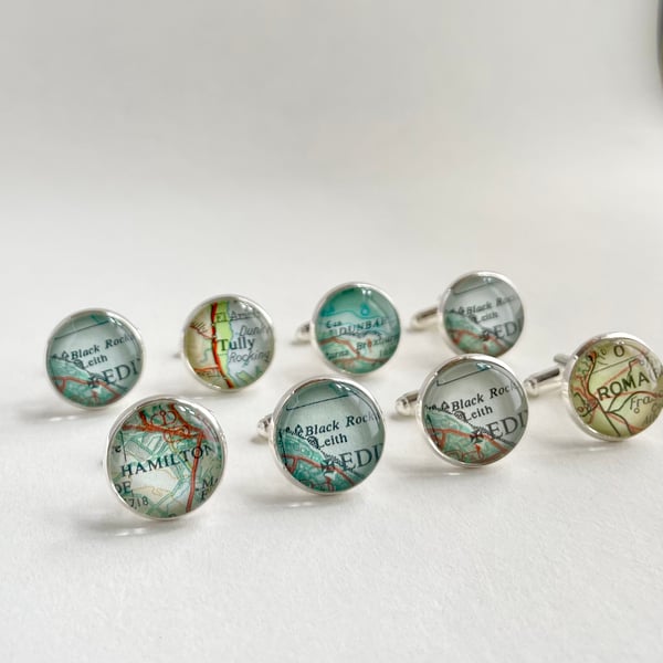 Personalised Cuff Links with Maps - Choose Your Placenames