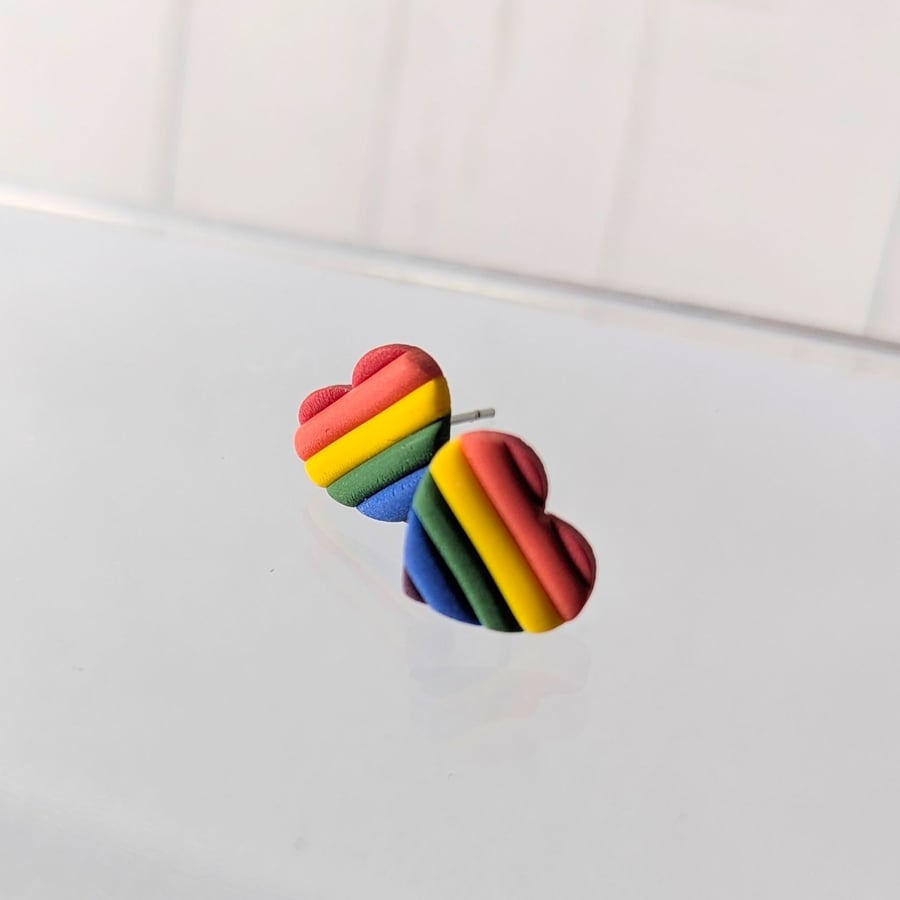 Rainbow Pride heart studs