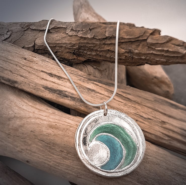 Silver wave pendant on sale