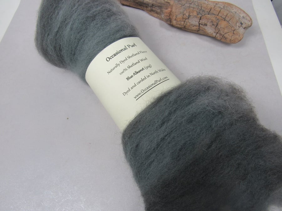 50g Alkanet Blue Grey Naturally Dyed Shetland Wool Batt