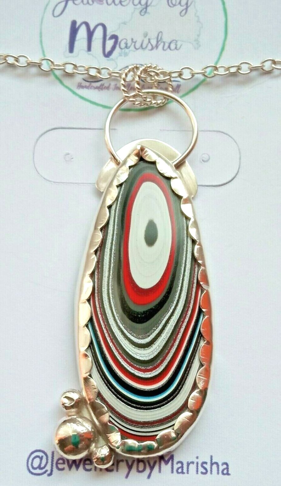 Fordite Necklace Sterling Silver Jewellery Gift Oval Statement Pendant Handmade