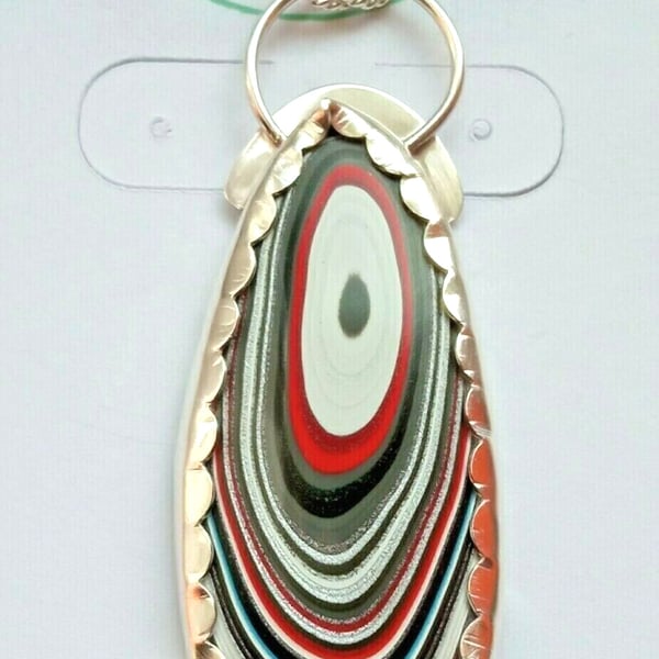 Fordite Necklace Sterling Silver Jewellery Gift Oval Statement Pendant Handmade