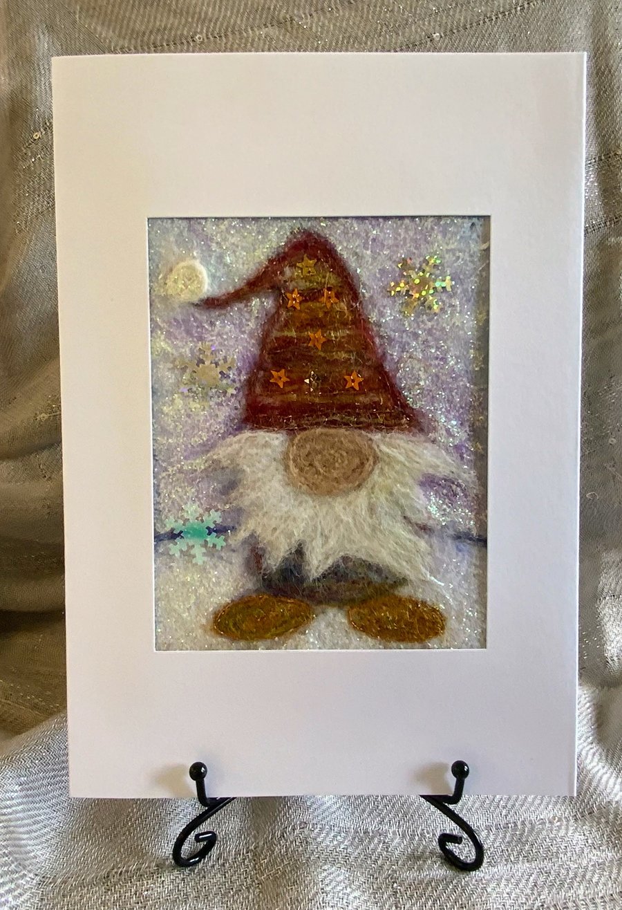 'Festive gnome ' Framed Felted Christmas Card