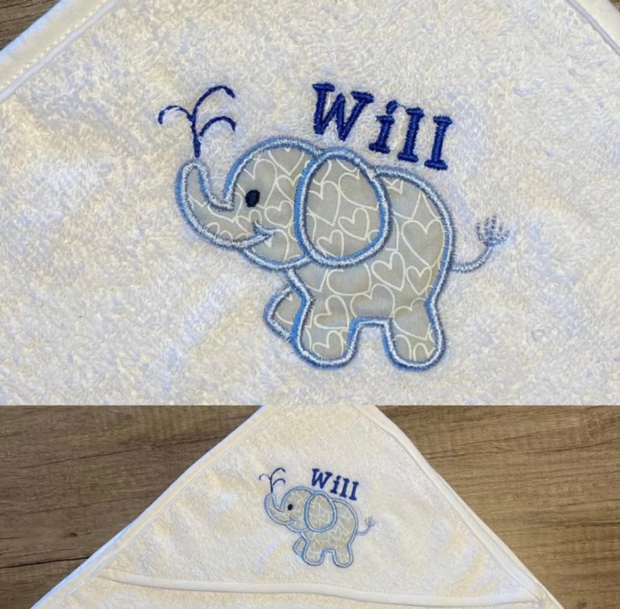 Personalised White cotton hooded baby towel with ears