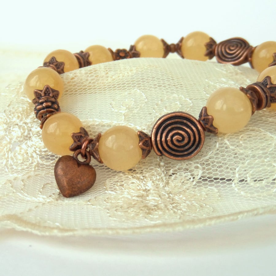 Honey jade & copper stretchy bracelet