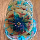 Set of Alcohol Ink And Resin Coasters In Rack