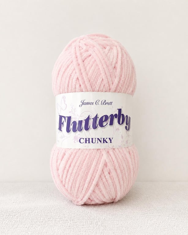 James C Brett Flutterby Chunky Yarn Baby Pink B02 - Soft Pink Chenille Yarn