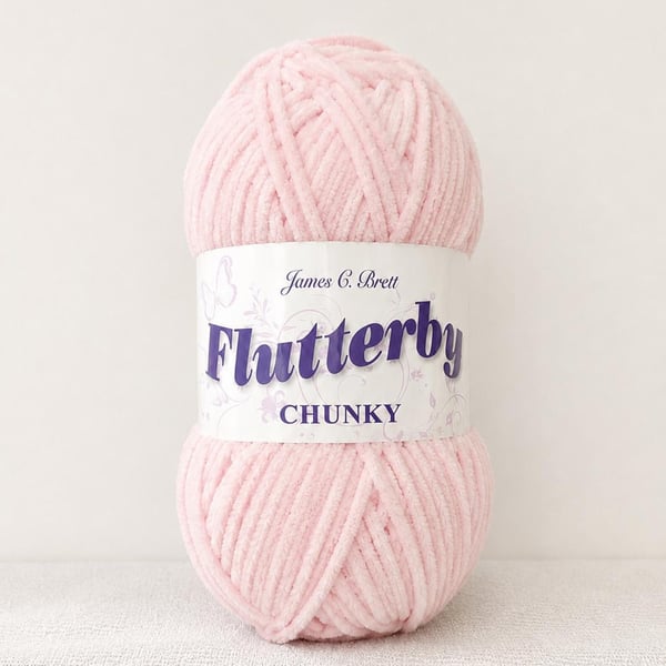 James C Brett Flutterby Chunky Yarn Baby Pink B02 - Soft Pink Chenille Yarn