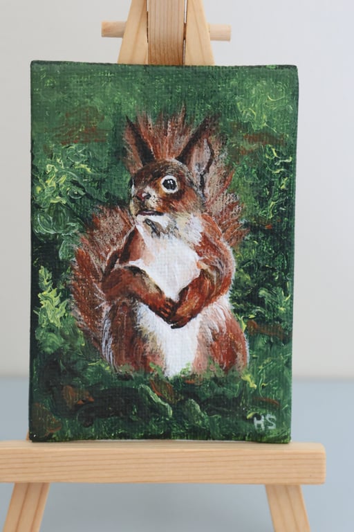 Standing Red Squirrel Mini Painting