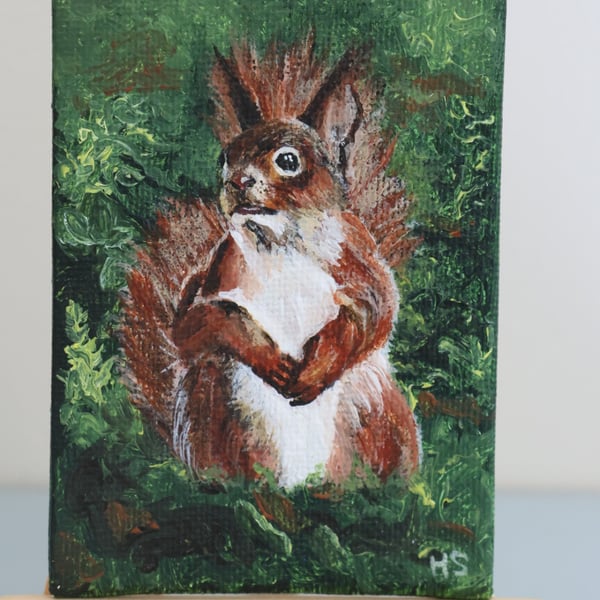 Standing Red Squirrel Mini Painting