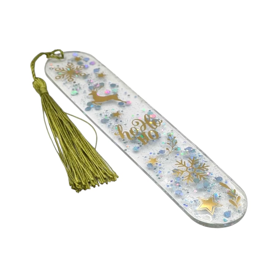 Handmade Resin Christmas Themed Bookmarks Blue Glitter & Gold Page Keeper 