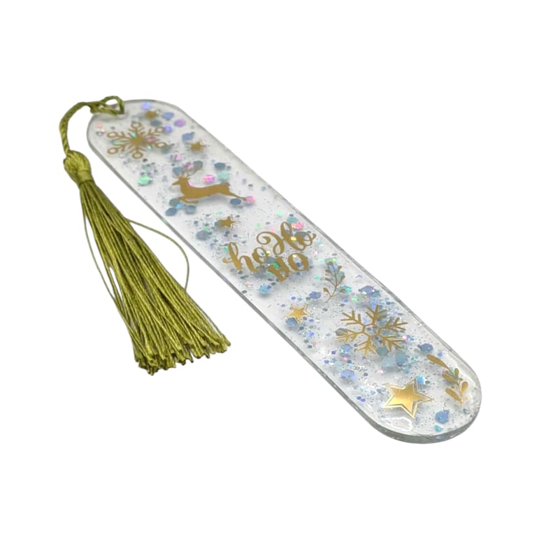 Handmade Resin Christmas Themed Bookmarks Blue Glitter & Gold Page Keeper 