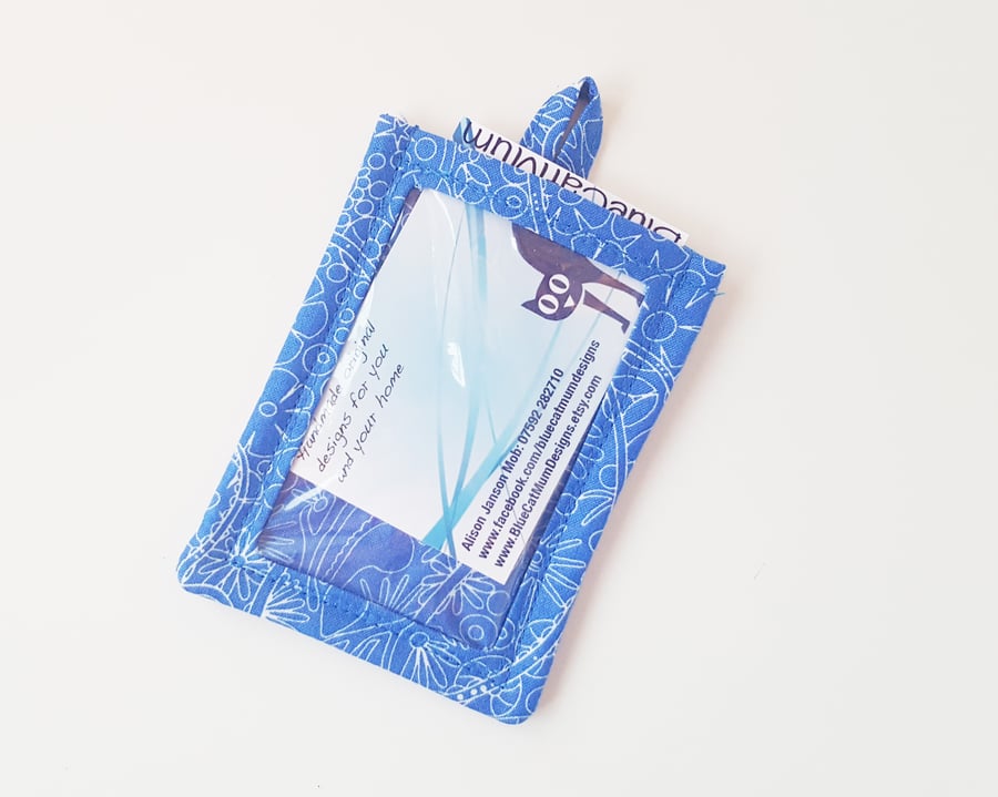 Pretty Blue Fabric ID holder, Teacher Gift - Free P&P