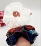 Set of 3 large scrunchies,  blue velour,  white satin and pink dandelion burst.  - Image 3