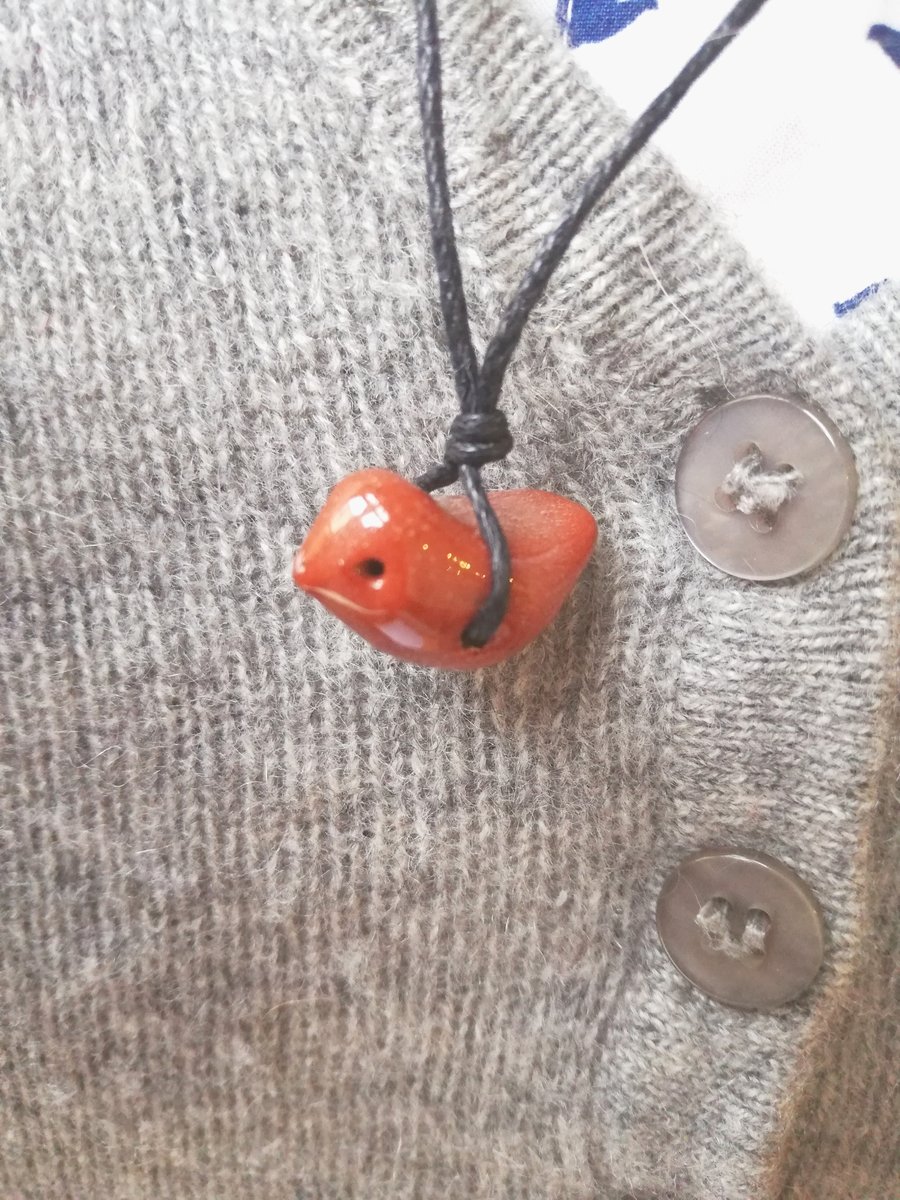 Christmas robin necklace ceramic terracotta robin with waxed cotton cord gift