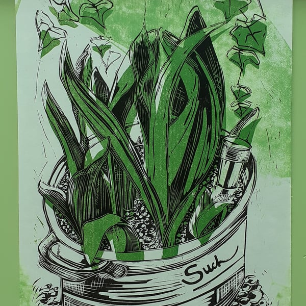 'The Promise of Tulips', Two Block Lino Print over Green (VE no.5 of 7)